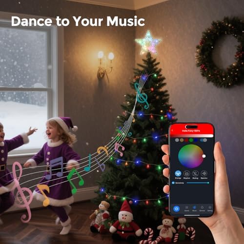 Smart Christmas Tree Topper, 9" RGB Star Tree Topper, Timer, App Control, USB Powered, Music Sync, Gold Tree Topper for Indoor Party Holiday Decor - Image 6