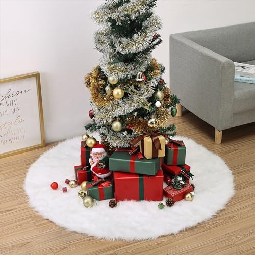 Mr. Pen Christmas Tree Skirt - 48 inches, Faux Fur, White - Image 6