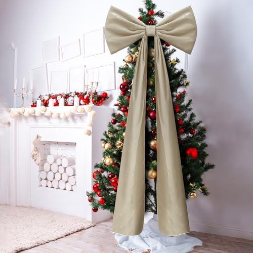 Knitgrip 1 Pack 20x71 in Christmas Large Velvet Bows, Khaki - Image 6