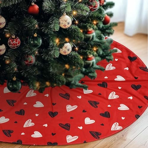 36 Inch Valentine's Day Tree Skirt Mat Short Plush Red Heart Tree Skirts for Indoor Outdoor Valentine's Day Tree Decoration(Red Heart) - Image 2