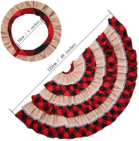 48 Inches Christmas Tree Skirts, Burlap Red and Black Buffalo Check Xmas Tree Base Cover for Xmas New Year Home Party Decorations (Red Plaid, 48 inches) - Image 3