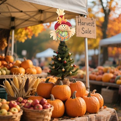 Suncalla Fall Thanksgiving Scarecrow Tree Topper 8 Inches Autumn Ornament - Image 5
