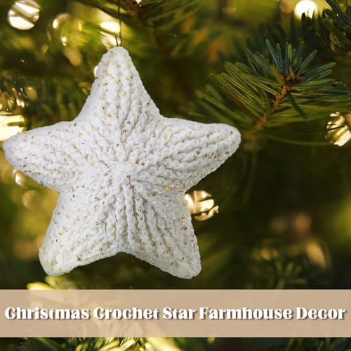 Syhood 10 Inch Crochet Star Christmas Tree Topper Boho Christmas Ornament Glitter Star Farmhouse Holiday Xmas Decor for Xmas Trees Ornament Party Decoration - Image 5