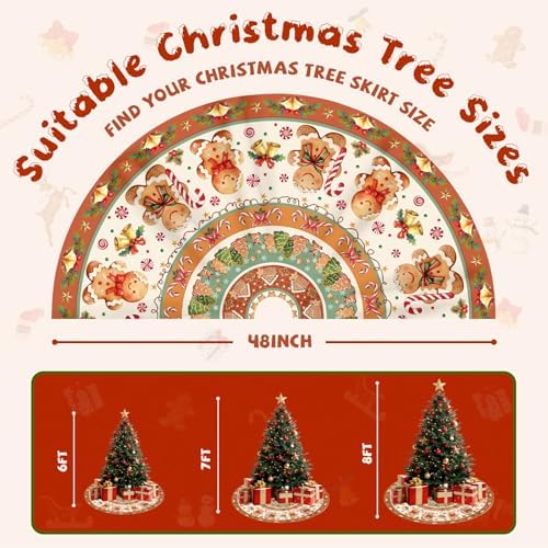 Gingerbread Christmas Tree Skirt 48 Inch, Christmas Skirt Tree Decoration, Christmas Trees Mat for Under Trees Holiday Party Indoor Outdoor Decorations, Winter Gift for Women Wife Mom - Image 4