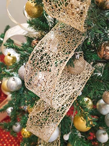 Christmas Tree Topper Bow - Bow: 11" sq. - Tails: 3 Yards Long Each - Champagne Snowflake - Image 5