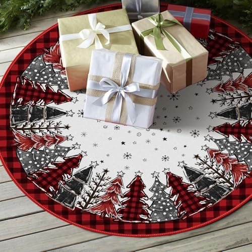 AVOIN colorlife Red and Black Buffalo Plaid Christmas Tree Skirt 36 Inch - Image 4