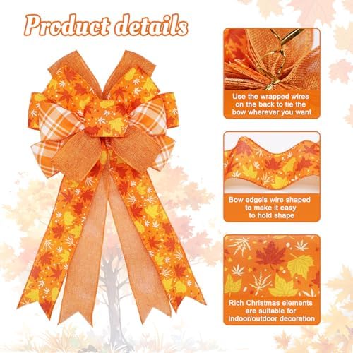 2 Pack Large Fall Wreath Bow 20x11 Inch, Wired Thanksgiving Tree Topper Bow - Image 2