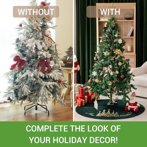 CROWNED BEAUTY 50 Inch Green Velvet Christmas Tree Skirt, Tree Embroidery - Image 6
