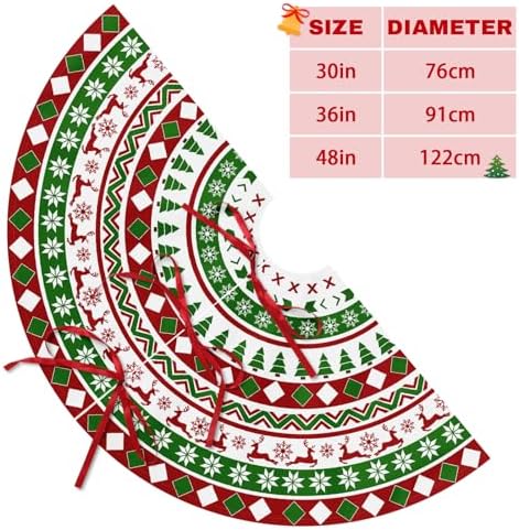Christmas Decorations Tree Skirt 36 Inch Snowflake Reindeer Red White and Green Xmas Trees Skirts Mat Winter Holiday Party Ornament Indoor Outdoor Rustic Farmhouse Decoration - Image 6