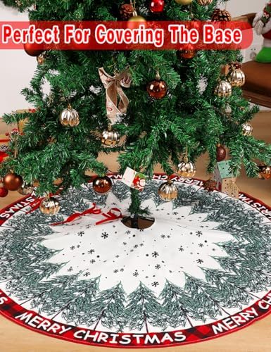 Multiwins Christmas Tree Skirt 48 Inch, Merry Christmas Snowflake Design, Thick Flannel Fabric, Winter Holiday Tree Mat Decoration - Image 4