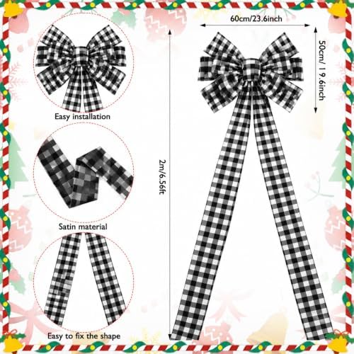 Norme 1 Pcs Black White Extra Large Christmas Tree Topper Bow Decor - Image 3