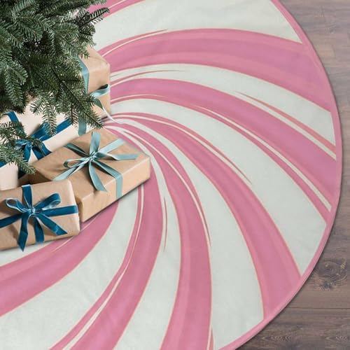 White Pink Candy Christmas Tree Skirt 36inch Vintage Xmas Decor by MEYAOHUIH