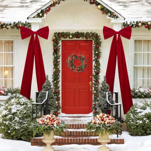Extra Large Velvet Bows Christmas Tree Topper 20 x 74 Inch Big Bows with Long Streamers lazos para arbol de Navidad for Room Backdrop Wall Home Xmas Holiday Porch Decor, Brown - Image 3