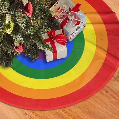 Rainbow Rings Christmas Tree Skirt Funny Tree Mat for Farmhouse Xmas Holiday Party Decorations Indoor Outdoor 36 Inch by juniissl
