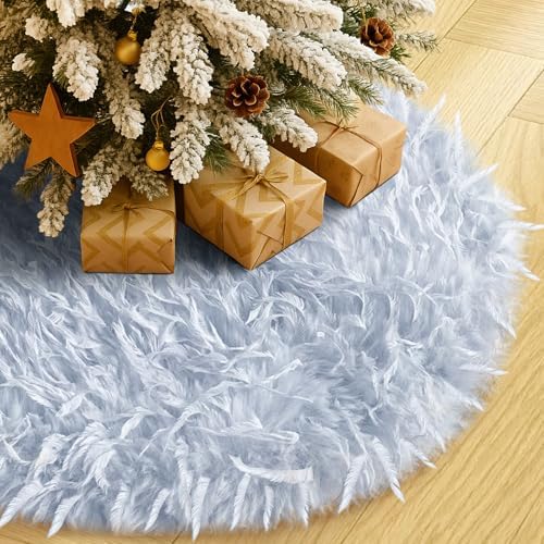 Light Blue Plush Christmas Tree Skirt Soft Fluffy Faux Fur Xmas Tree Skirt 20 Inch for Christmas Holiday Party Decorations by Amidaky