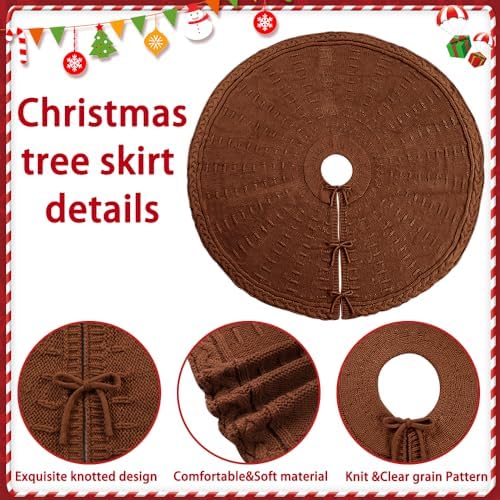 YUJUN 48 Inches Christmas Knitted Tree Skirt Decorations Xmas Large Vintage Brown Chunky Cable Farmhouse Thick Rustic Tree Skirt for Merry Christmas Tree Holiday Home Party Decoration - Image 3