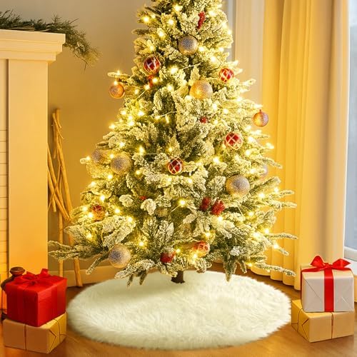 36 Inch Plush Christmas Tree Skirt White, Fluffy Faux Fur Tree Skirt for Christmas Holiday Party Decorations - Image 2