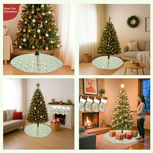Ridhi Sage Green Hand Block Print Cotton Christmas Tree Skirt 40 Inch - Image 6