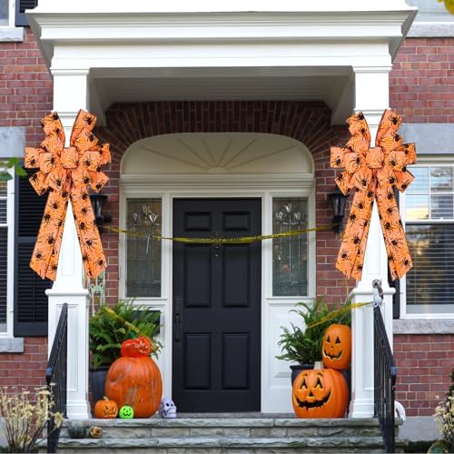 2PCS Halloween Bows for Wreath Large Halloween Bow with Spider Web Pattern - Image 4