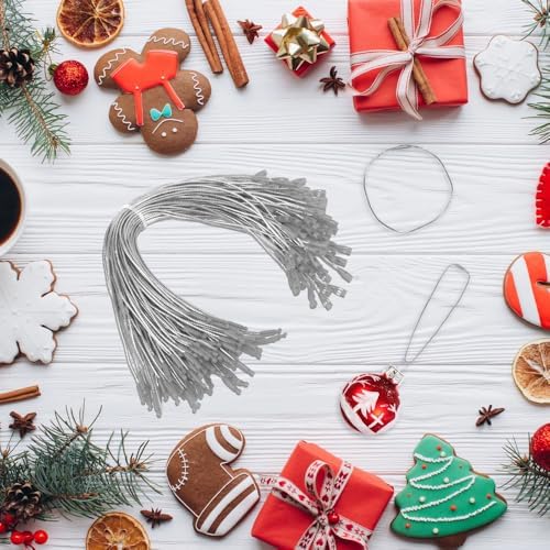 Christmas Ornament Hangers String, 100 Pcs PreCut Ornament Hook for Christmas Trees, Ornament String Silver, Safe Ornament Ribbon Hangers for Xmas Holiday Party Hanging Decorations with Snap Fastener - Image 3