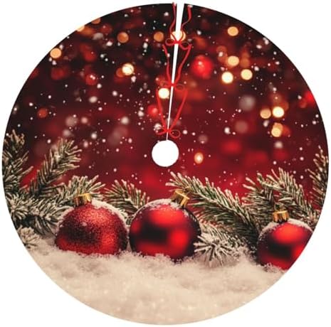 Christmas Tree Skirt Red Christmas Ball Glitter Soft Polyester Holiday Tree Base Cover, Decorative Xmas Tree Mat 36 Inch for Home, School, Office by DADABULIU