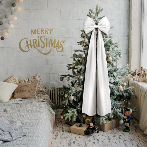 Daifunli 20 x 47 in Giant Satin Bow Christmas Tree Topper,White - Image 3