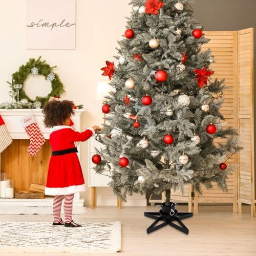 VioraWhite Christmas Tree Stand with Water Reservoir 8.5ft Star Christmas Tree Holder Real Xmas Artificial Trunks Stand Fits up to 1.37"-3.34'' Diameter Pine Holder Base for Rustic Decoration(Black) - Image 6