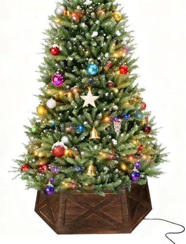 [2025 New] Natural Wood Christmas Tree Collar Stand for Real Trees up to 7.5ft, Durable Tree Base Cover with Easy Installation, Home Holiday Christmas Decoration (Dark Brown, D-27 Inch) by MRPAPAMakeLifemoreEasy