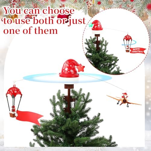Realspring Christmas Animated Tree Topper, Santa Hat Hot Air Balloon Plane - Image 3