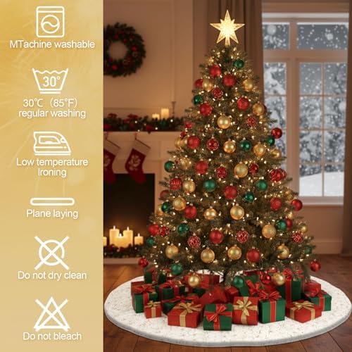 Libima Faux Fur Christmas Tree Skirt, White, 60 Inch - Image 4