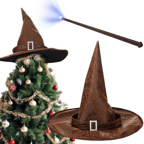 2 Pcs Magical Wizard Hat Christmas Tree Topper Light up Magical Wizard Wand by Unknown