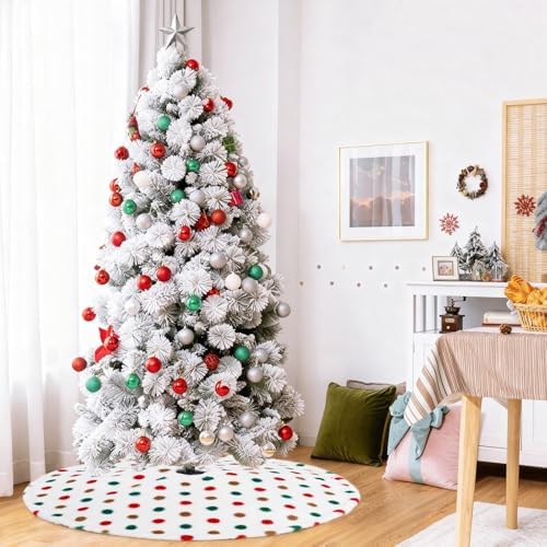 Christmas Tree Skirt 36 Inches White Mat Red and Green Brown Polka Dot Style Tree Skirt for Holiday Party Christmas Decoration - Image 2