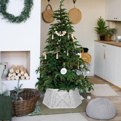OurWarm Christmas Tree Collar Hexagon Christmas Tree Ring, 28" Fabric Collapsible Trees Skirt, Rustic Double-Sided Christmas Trees Box Base for Home Festive Xmas Decorations - Image 5