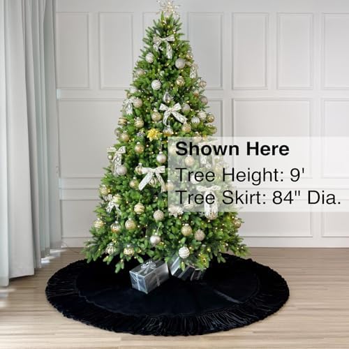 Ruffled Velvet Christmas Tree Skirt with Foam Padding, Nylon Backing and Lace-Up Tie Closure (Black, 84-Inch) - Image 2
