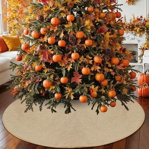 Burlap Fall Christmas Tree Skirt, 48'' Large Jute Linen Tree Decorations by TIOSGGD