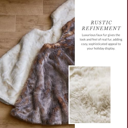 Balsam Hill Lodge Faux Fur Christmas Tree Skirt - Premium Rustic and Luxurious Fur Accents in Brown and Ivory for Tree Decor, Ivory, 60" - Image 4