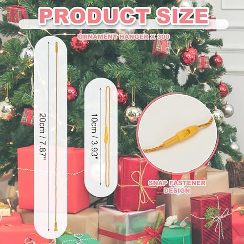 PATIKIL Christmas Ornament Hooks, 300 Pcs LED String Light Hanging Cable Holiday Decor Gift Tag Hanger with Snap Lock for Valentine's Halloween, Dark Yellow - Image 2