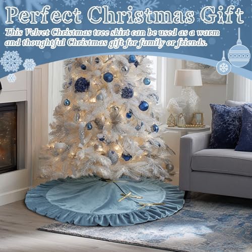 Velvet Christmas Tree Skirt, 48 Inches, Bow Style, Haze Light Blue, and its size attribute value changed to 48 Inches - Image 5