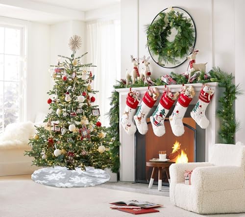 Grey White Tree Skirt Snowflakes Tree Skirts 36 Inch Large Christmas Tree Skirts Luxury Floor Mat for Xmas Tree Skirt Christmas Tree Decorations - Image 6