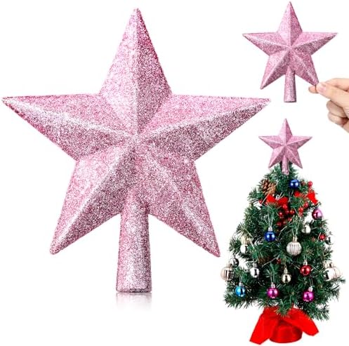 Hanaive Christmas Tree Topper Star Decoration,Pink,5.91 Inch,Glitter by Hanaive