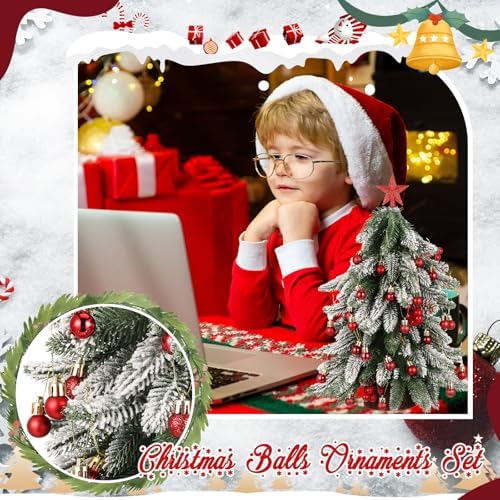 RoundFunny 25 Pcs Mini Christmas Balls Ornaments Set 0.79 Inch Christmas Day Ball Topper Star Tree Hanging Ornaments for Party Decoration(Red) - Image 3