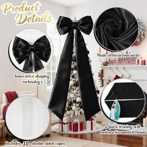 Giant Black Bow Decor 75x19 Inch Christmas Tree Topper Decoration Big Bows for Room Home Coquette Room Decorations Wall Backdrop Ribbon Tie for Wedding Christmas Birthday Party Baby Shower - Image 4