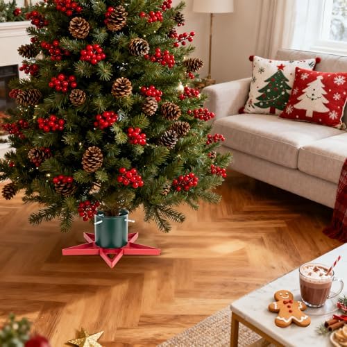 Christmas Tree Stands for Real Trees Metal Christma Tree Holder Base for 6.5ft Live Tree Red & Green Fits Up to 4.7" Xmas Tree Trunks for Home Party Xmas Decor - Image 2