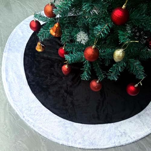 Black Christmas Tree Skirt Faux Fur Christmas Tree Skirt Black and White 48 Inch Neutral Soft Plush Xmas Trees Skirts Mat for Xmas Party Decorations New Year Holiday Home Ornaments by Unknown