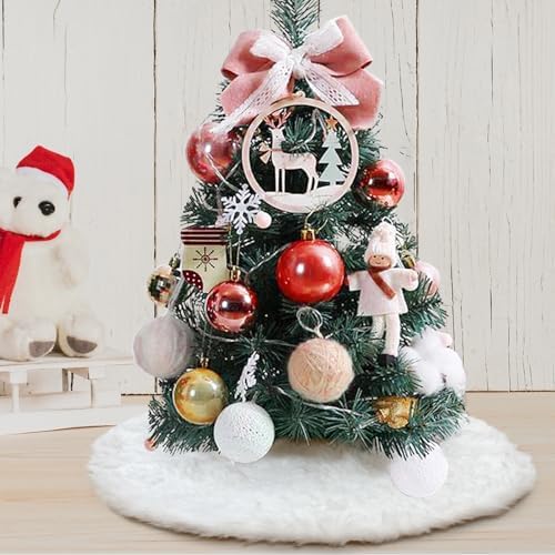 Christmas Tree Skirt 24 inch Red Faux Fur Soft Fluffy Ornaments Xmas Tree Skirts for Xmas Tree Ornaments and Party Holiday Decorations (White Plush, 24 inches) - Image 2