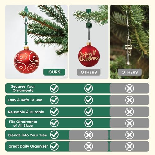 Christmas Ornament Hooks,12 Pcs Silicone Ornament Hangers and Strings for Christmas Tree, Holiday Party Hanging Decorations Ropes, Gift Wrapping Ribbon - Green - Image 4