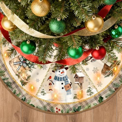 Christmas Tree Skirt with LED Lights, 48 Inch Christmas Skirt Tree Decoration with Snowman Reindeer, Christmas Trees Mat for Under Trees Holiday Party Indoor Decorations, Winter Gift for Women by HEIFAM