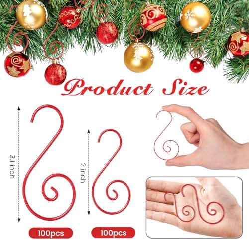 Teenyyou 200 Pcs Christmas Ornament Hooks Metal Hook,Red - Image 2
