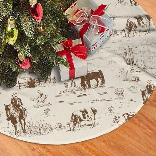 Western Desert Cowboy Christmas Tree Skirt Funny Tree Mat for Farmhouse Xmas Holiday Party Decorations Indoor Outdoor 36 Inch by juniissl