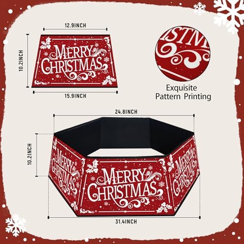 Christmas Tree Collar, Square Christmas Tree Ring, Red Merry Christmas Tree Skirt Foldable Hexagon Xmas Tree Skirt, Snowflake Decorations for Holiday Home Party Indoor, 31 inch - Image 2